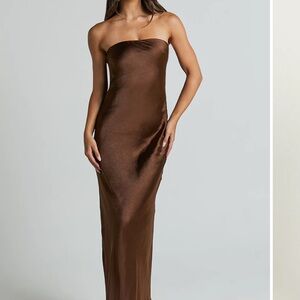 Showpo Chocolate Brown Strapless Maxi Dress